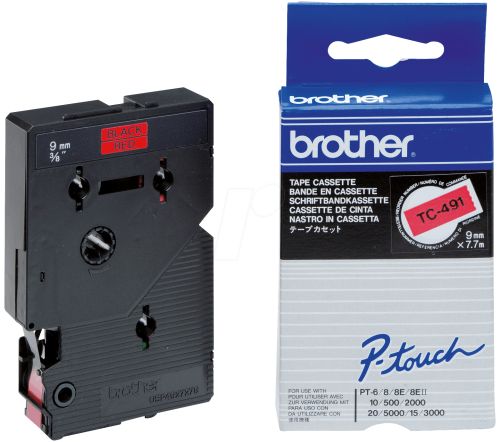 BROTHER Fita laminada Vermelho / preto 9 mm , Brother , BROTC491 , 4977766050739